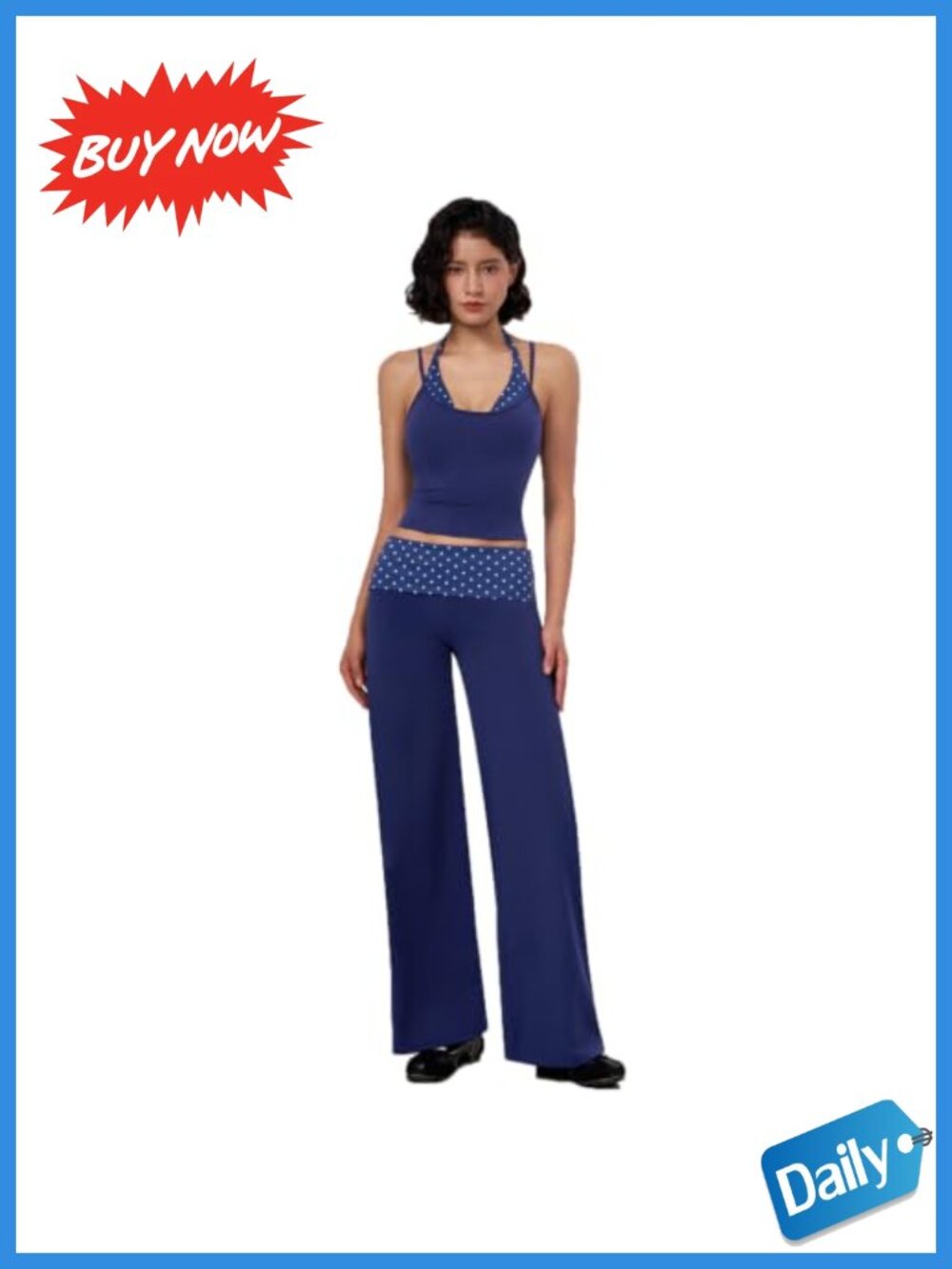 TimeOFF 78% Polyamide 2 Piece Workout Set Halter Tank Wide Leg Leggings